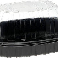 Pactiv Evergreen - 10" x 7.5" x 4" Medium Roaster Hot/Cold Display, Takeout Container, Smart Vents, Black Base with Clear Dome, Pack of 110 - YCNC600700DZ