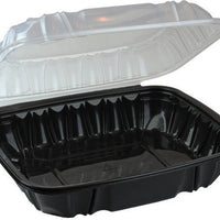 Pactiv Evergreen - 10.5" X 9.5" x 3.1" Black/Clear Vented Dual-Color PP Hinged Lid Container, 132 Count - DC109100B000