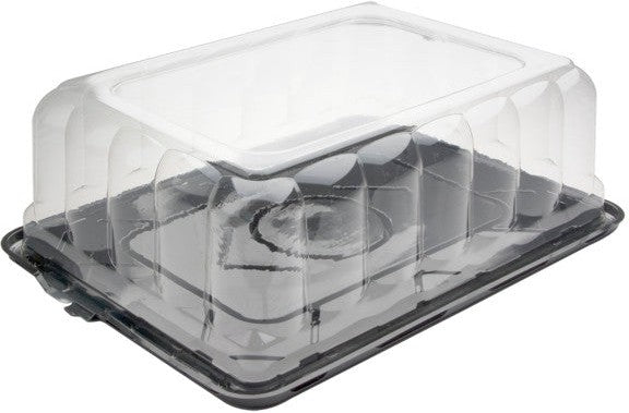 Pactiv Evergreen - 15" x 11" x 5" UltraView Cake Dome with Black Base Tab on Short Side for 1/4 Sheet Cake, 55 Sets/Cs - YQSB500RSTAB (Special Order Item)