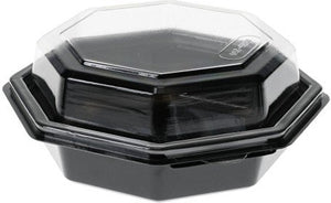 Pactiv Evergreen - 16 Oz RPET Hinged Lid Octagon Take Out Container with Black Base and Clear Lid, 150/Cs - 12096