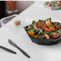 Pactiv Evergreen - 16 Oz RPET Hinged Lid Octagon Take Out Container with Black Base and Clear Lid, Pack of 150- 12096