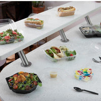 Pactiv Evergreen - 16 Oz RPET Hinged Lid Octagon Take Out Container with Black Base and Clear Lid, Pack of 150- 12096