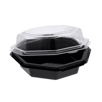 Pactiv Evergreen - 16 Oz RPET Hinged Lid Octagon Take Out Container with Black Base and Clear Lid, Pack of 150- 12096