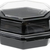 Pactiv Evergreen - 16 Oz RPET Hinged Lid Octagon Take Out Container with Black Base and Clear Lid, Pack of 150- 12096