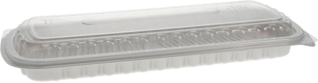 Pactiv Evergreen - 16.6" x 7.3" x 2.3" Full Rib Container MFPP White Base and OPS Clear Lid, 80/Cs - 235631
