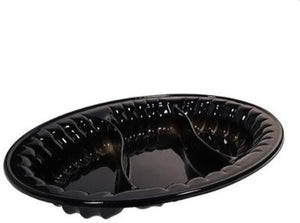 Pactiv Evergreen - 18" Plastic 3 Compartment Black Oval Salad Bowl, 25/Cs - TV7664P