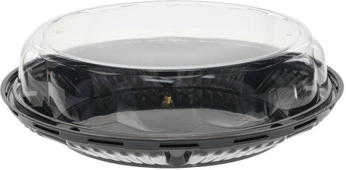 Pactiv Evergreen - 2" Tall Swirl Dome and Pie Base for 10" Pie, Black Base, Clear Dome, 100/Cs - 1075P20S100