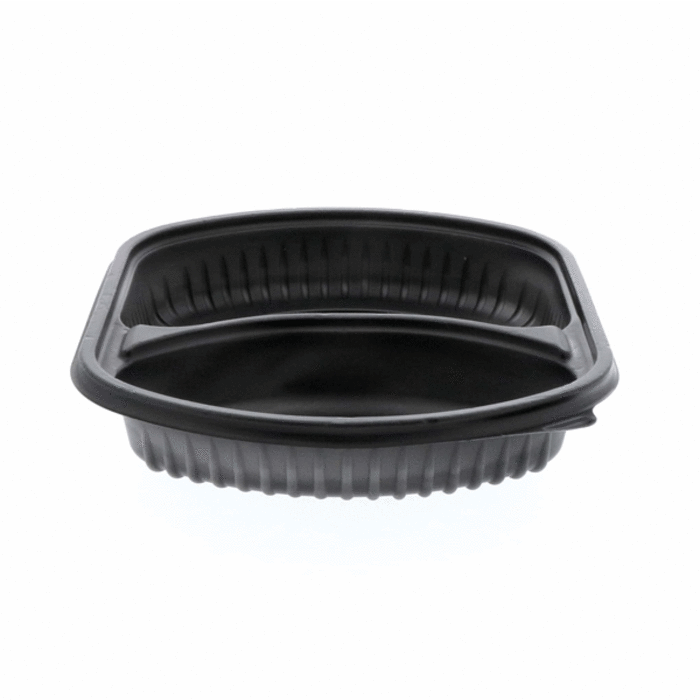 Pactiv Evergreen - 31 Oz, 9.375 X 8 X 1.5" Large Black Microwavable 2-Compartment Rectangle Takeout Container Base, Pack of 250 - 0CN846370000