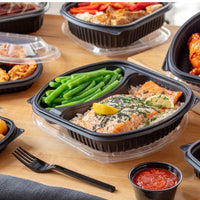 Pactiv Evergreen - 31 Oz, 9.375 X 8 X 1.5" Large Black Microwavable 2-Compartment Rectangle Takeout Container Base, Pack of 250 - 0CN846370000