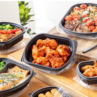 Pactiv Evergreen - 31 Oz, 9.375 X 8 X 1.5" Large Black Microwavable 2-Compartment Rectangle Takeout Container Base, Pack of 250 - 0CN846370000