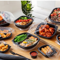 Pactiv Evergreen - 31 Oz, 9.375 X 8 X 1.5" Large Black Microwavable 2-Compartment Rectangle Takeout Container Base, Pack of 250 - 0CN846370000