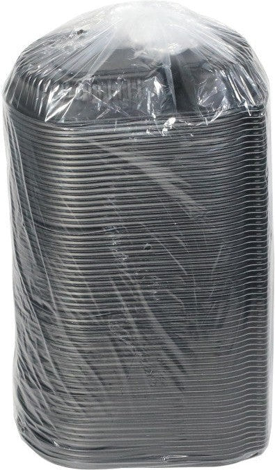 Pactiv Evergreen - 31 Oz, 9.375 X 8 X 1.5" Large Black Microwavable 2-Compartment Rectangle Takeout Container Base, Pack of 250 - 0CN846370000