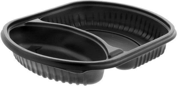 Pactiv Evergreen - 31 Oz, 9.375 X 8 X 1.5" Large Black Microwavable 2-Compartment Rectangle Takeout Container Base, Pack of 250 - 0CN846370000