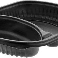 Pactiv Evergreen - 31 Oz, 9.375 X 8 X 1.5" Large Black Microwavable 2-Compartment Rectangle Takeout Container Base, Pack of 250 - 0CN846370000