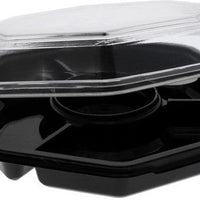 Pactiv Evergreen - 32 Oz 4-Compartment RPET Hinged Lid Octagon Take Out Container with Black Base and Clear Lid, 150/Cs - 13173