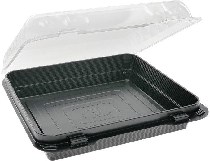 Pactiv Evergreen - 36 Oz 8" X 8" Dual Color SmartLock® Hinged Lid Snack Box Container, Black/Clear, 135 Count - YEH896170000