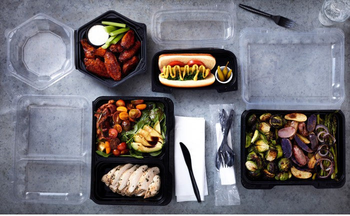 Pactiv Evergreen - 5" Dual Color SmartLock® Hinged Lid Hexagon Container, Black/Clear, 120 Count - YEH891500000