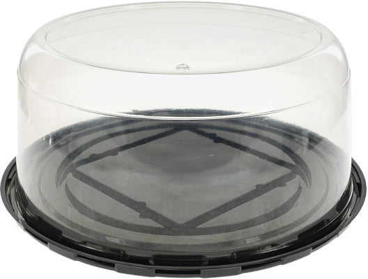 Pactiv Evergreen - 5" Tall Smooth Dome and Base for 9" Cake, Black Base / Clear Dome, 50/ Cs - Y11B50PD