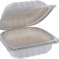 Pactiv Evergreen - 6 x 6 x 3" White, MFPP Hinged Lid Container, 400/cs - YCN806000000
