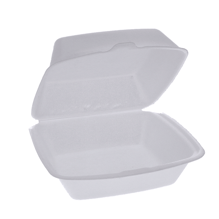 Pactiv Evergreen - 6.4 x 6.4 x 3" White PS Foam Hinged Lid Container, 500/Cs - YTH100810000