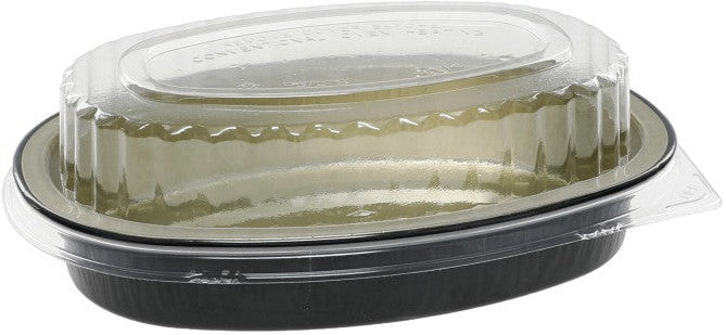 Pactiv Evergreen - 6.88" X 4.56" X 3" Aluminum Carry-Out Container, Black And Gold Base With Clear Dome, 100/cs - Y6707WPSFG