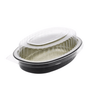 Pactiv Evergreen - 6.88" X 4.56" X 3" Aluminum Carry-Out Container, Black And Gold Base With Clear Dome, Pack of 100 - Y6707WPSFG