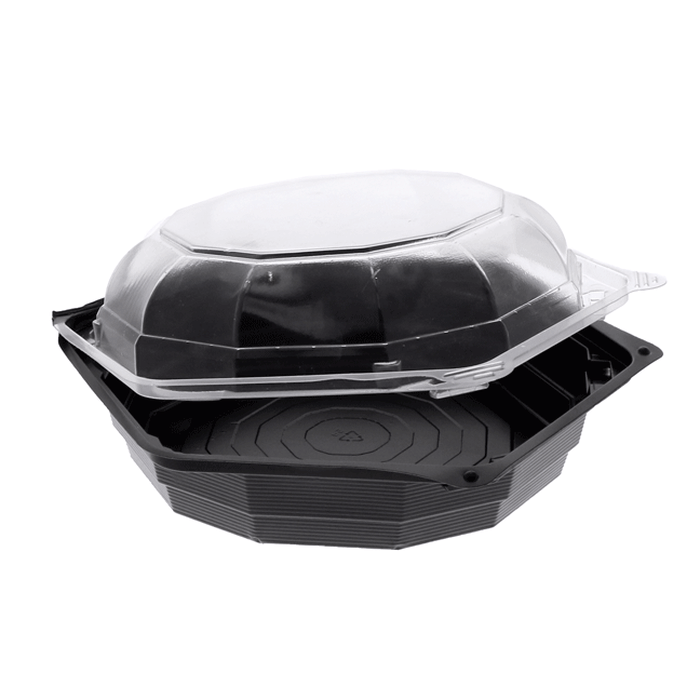 Pactiv Evergreen - 7" Black/Clear, Dual Color SmartLock® Hinged Lid Hexagon Container, Pack of 120 - YEH891700000