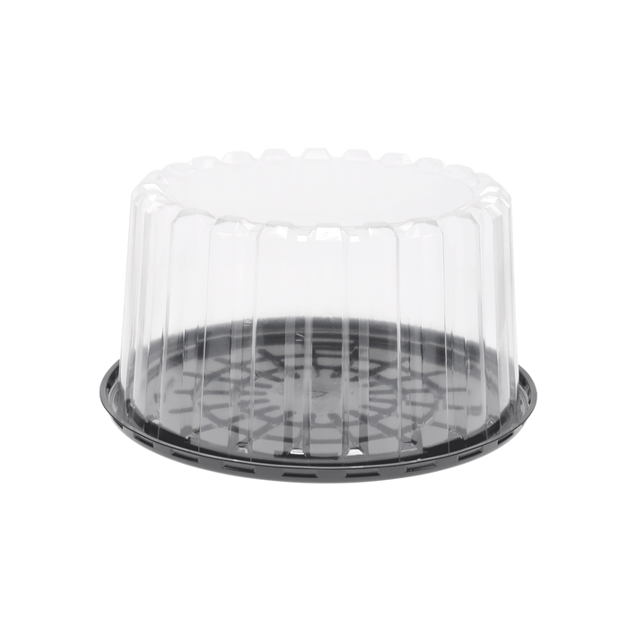 Pactiv Evergreen - 8" Plastic Cake Container With Clear Deep Dome Black Base, Pack of 100 - YEH898010000