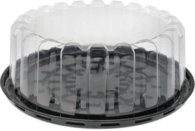 Pactiv Evergreen - 8" Plastic Cake Container With Clear Deep Dome Black Base, Pack of 100 - YEH898010000
