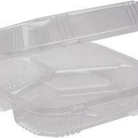Pactiv Evergreen - 8" SmartLock® Hinged Lid 3-Compartment Container Clear, Pack of 200 - YCI811230000