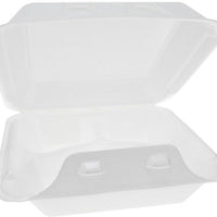 Pactiv Evergreen - 8" x 8.5" x 3", White Foam Medium Hinged-Lid Takeout Container 3-Compartment Smartlock, Pack of 150 - YHLW08030000