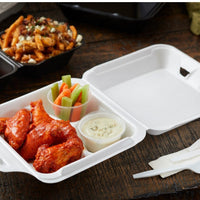 Pactiv Evergreen - 8" x 8.5" x 3", White Foam Medium Hinged-Lid Takeout Container 3-Compartment Smartlock, Pack of 150 - YHLW08030000