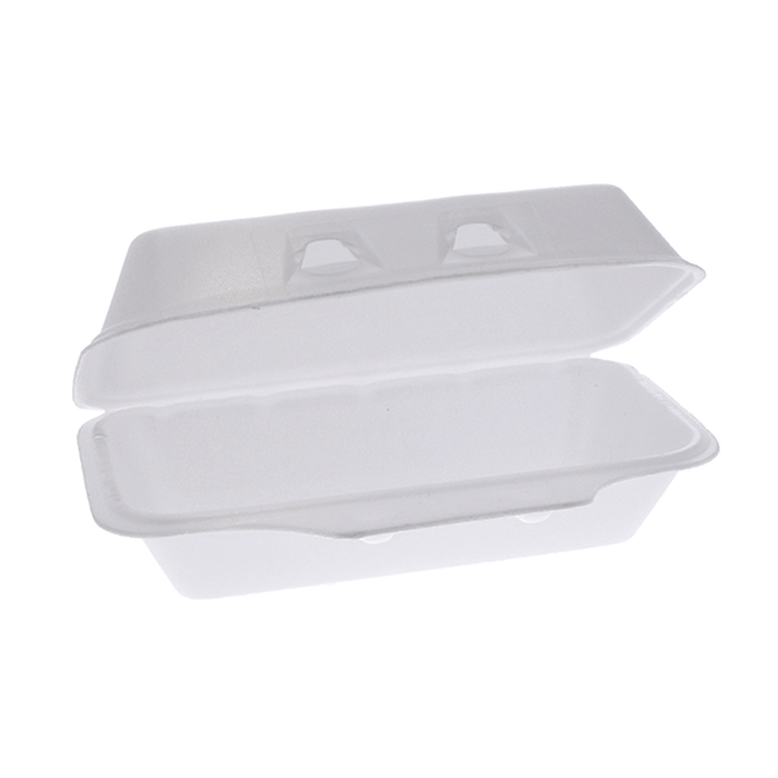 Pactiv Evergreen - 8.8 x 4.5 x 3" White PS Foam SmartLock® Hinged Lid Container, Pack of 150 - YHLW01840000