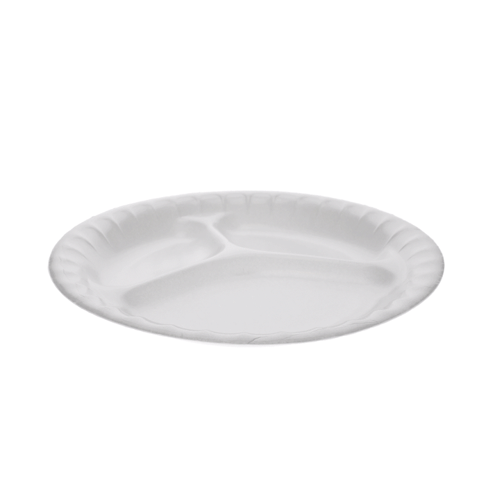 Pactiv Evergreen - 9" Round 3 Compartment Foam Plate, 500/Cs - 0TK100110000 (Special Order Item)