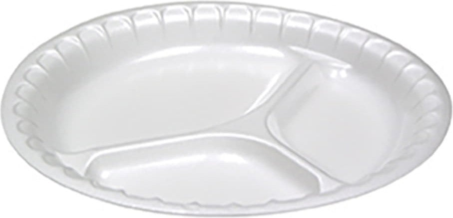 Pactiv Evergreen - 9" Round 3 Compartment Foam Plate, 500/Cs - 0TK100110000 (Special Order Item)