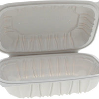 Pactiv Evergreen - 9 x 6 x 2.7" White, Vented MFPP Hinged Lid Container, 170/cs - YCNW0207