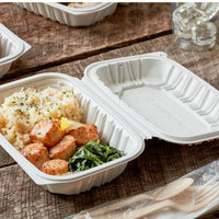 Pactiv Evergreen - 9 x 6 x 2.7" White, Vented MFPP Hinged Lid Container, 170/cs - YCNW0207