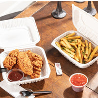 Pactiv Evergreen - 9 x 6 x 2.7" White, Vented MFPP Hinged Lid Container, 170/cs - YCNW0207