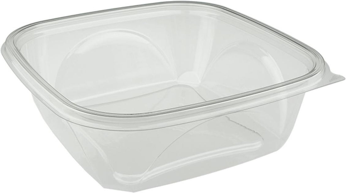 Pactiv Evergreen - 9" x 9" 64 Oz Clear Square RPET Bowl with Fits Lid, 150/Cs - PCSAC0964