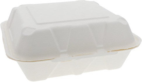 Pactiv Evergreen - 9" x 9" x 3" Earth Choice Bagasse Hinged Lid Takeout Container Natural , Pack of 150 - YMCH09010001