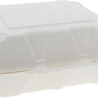 Pactiv Evergreen - 9" x 9" x 3" Earth Choice Bagasse Hinged Lid Takeout Container Natural , Pack of 150 - YMCH09010001