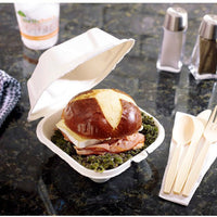 Pactiv Evergreen - 9" x 9" x 3" Earth Choice Bagasse Hinged Lid Takeout Container Natural , Pack of 150 - YMCH09010001