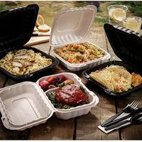 Pactiv Evergreen - 9 x 9 x 3" White, MFPP Hinged Lid Container, 120/cs - YCN809010000