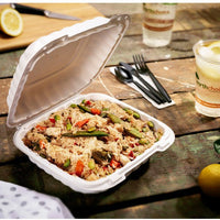 Pactiv Evergreen - 9 x 9 x 3" White, MFPP Hinged Lid Container, 120/cs - YCN809010000