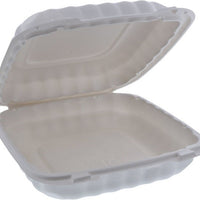 Pactiv Evergreen - 9 x 9 x 3" White, MFPP Hinged Lid Container, 120/cs - YCN809010000
