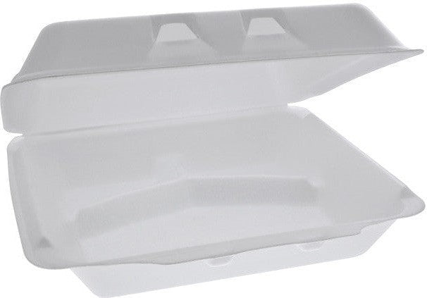 Pactiv Evergreen - 9.5 x 10.5 x 3.3" White PS Foam SmartLock® 3-Compartment Hinged Lid Container, 200/Cs - YHLW10030000