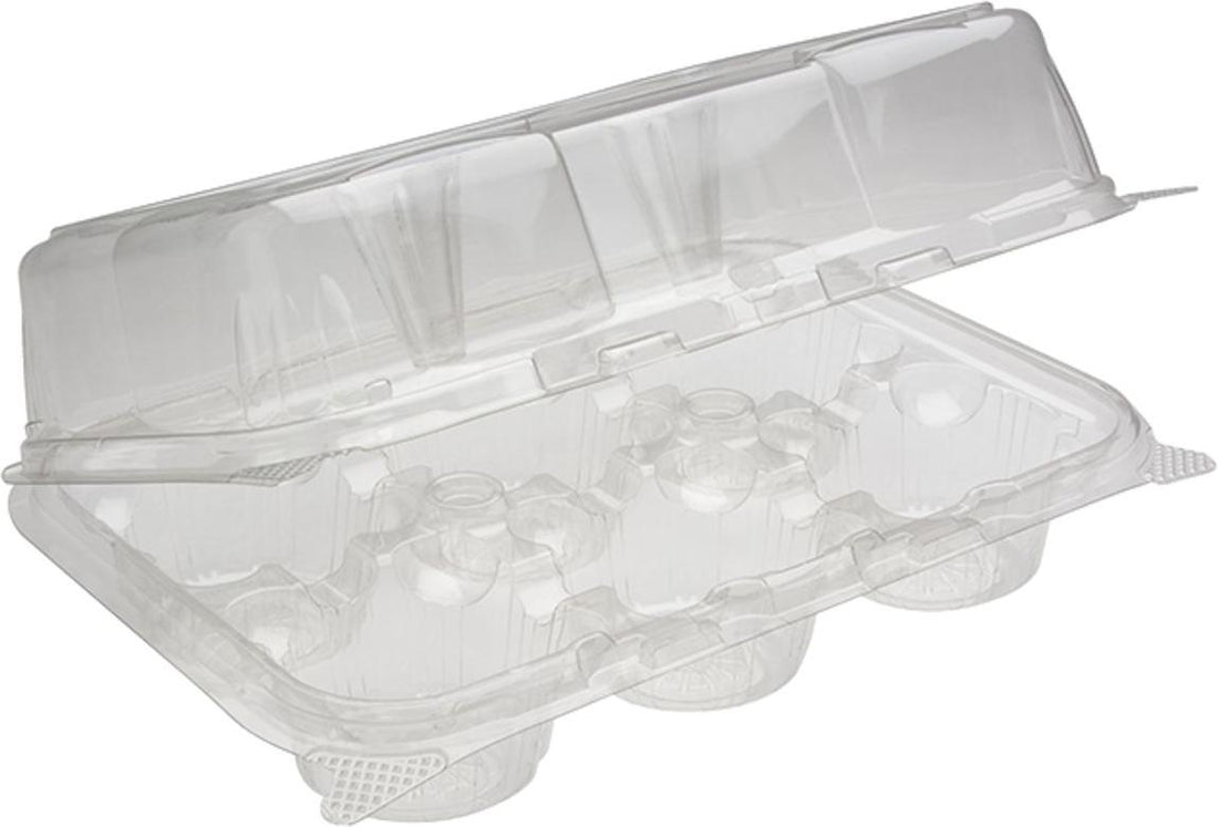 Pactiv Evergreen - 9.84" x 6.95" x 3.43" RPET Clear Hinged Lid Cupcake / Muffin Container With 6 Compartment, 120/Cs - YCASH107356Z