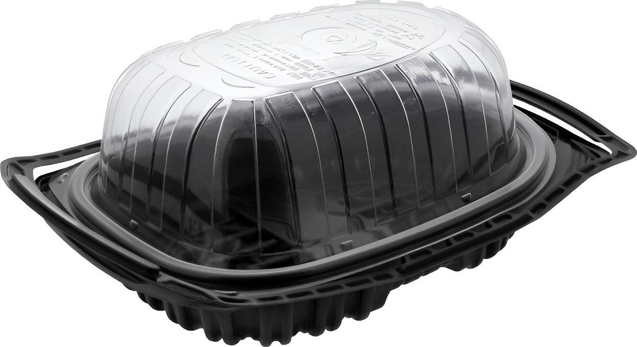 Pactiv Evergreen - Black Base with Clear Dome Medium Chicken Roaster Takeout Container with Handles , 120/Cs - YCNC690700DZ