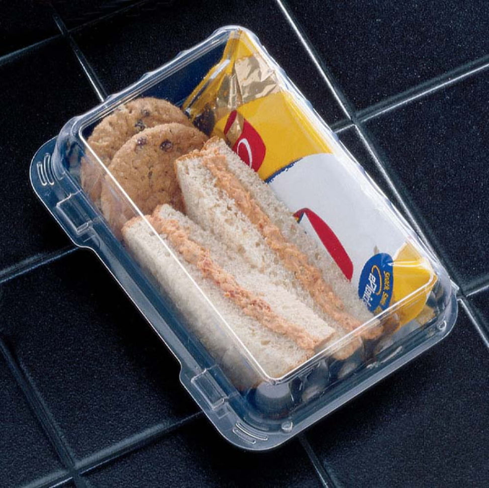 Pactiv Evergreen - Clear View Plastic Hinged Lid Snack Box Container SmartLock Black Base & Clear Lid 8" x 5" 24 Oz Shallow, 200/Cs - YEH896120000 (Special Order Item)