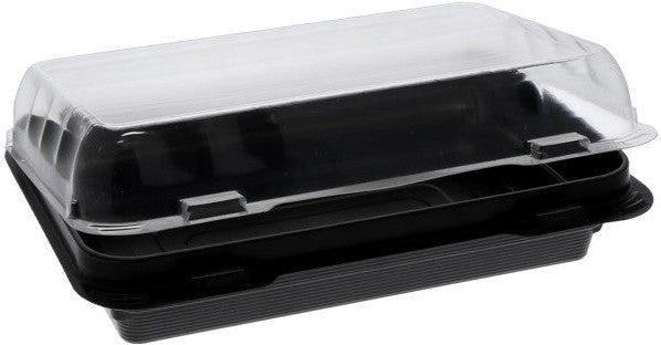 Pactiv Evergreen - Clear View Plastic Hinged Lid Snack Box Container SmartLock Black Base & Clear Lid 8" x 5" 24 Oz Shallow, 200/Cs - YEH896120000 (Special Order Item)